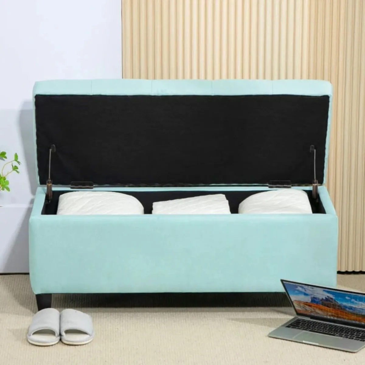 Upholstered Storage Bench, Linen-like Polyester, R - Image 2