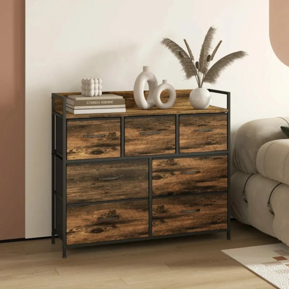 Dresser, Sideboard with 7 Fabric Drawers, Industri - Image 2