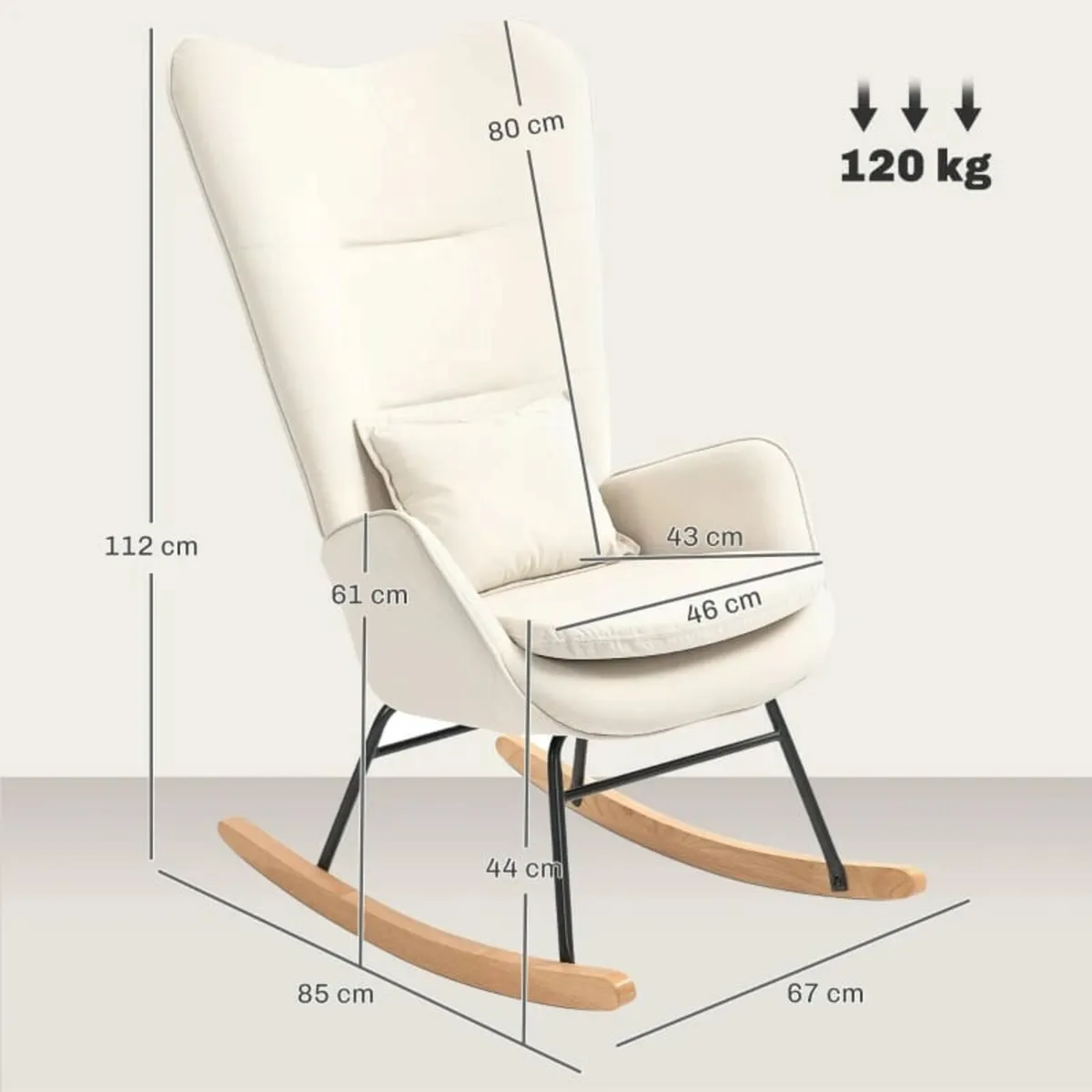 Rocking chair, soft velvet-look cover, with lumbar - Image 4