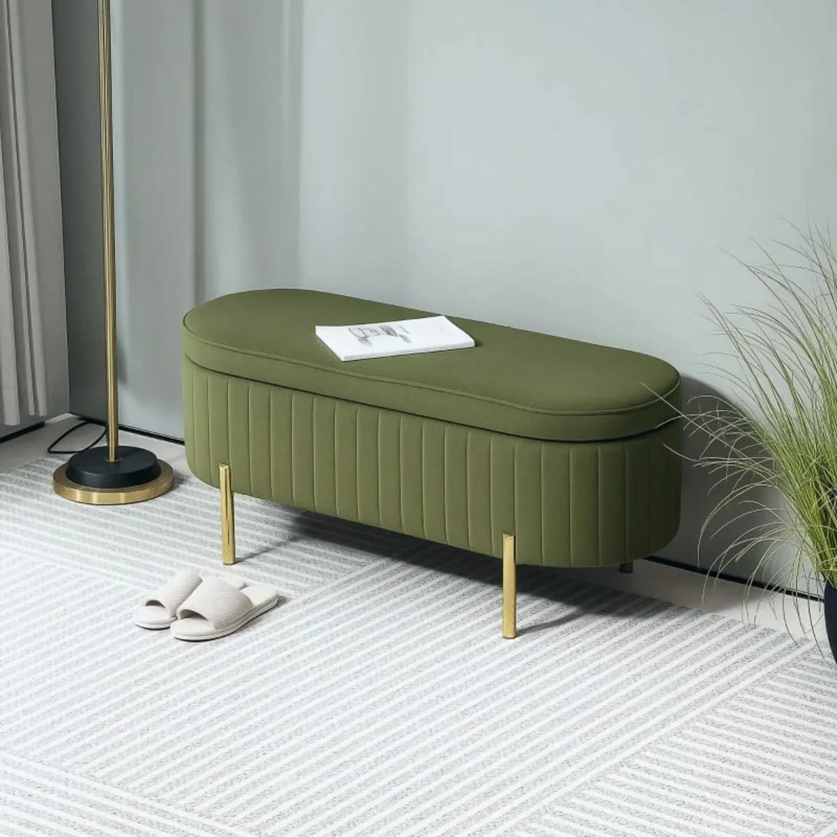 Storage bench with lift-up lid and storage, fabric - Image 2