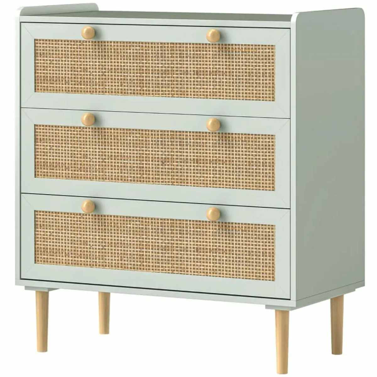 Bedroom dresser with 3 drawers, rattan fronts, clo - Image 1