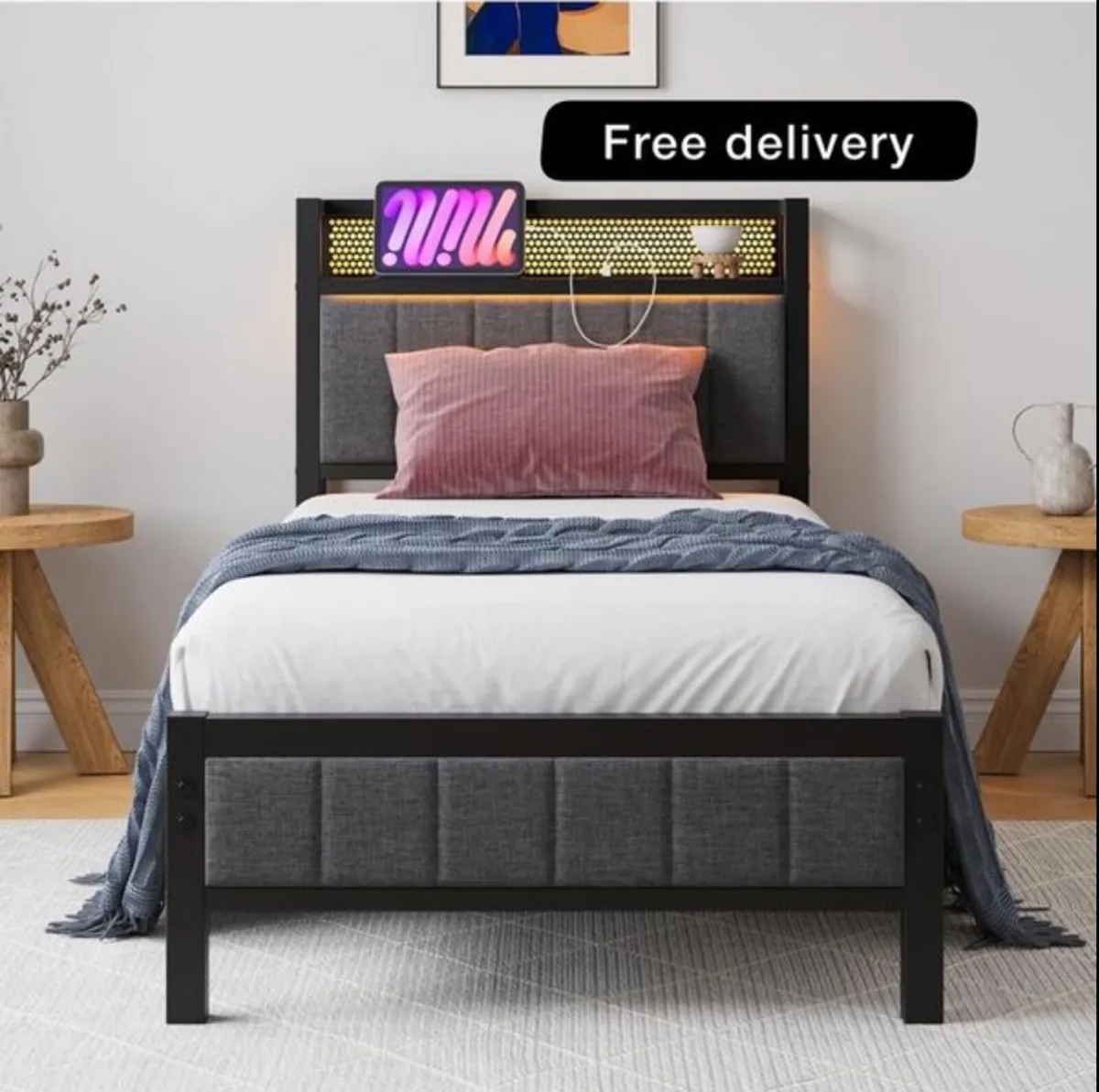 Single Bed Frames with Storage Headboard and Charg