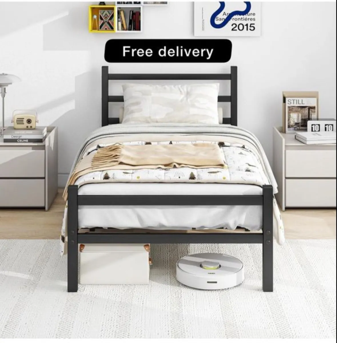 3ft Single Bed Frame with Headboard