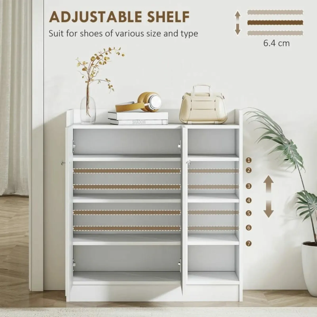 Shoe Storage Cabinet Two Doors w/ Adjustable 4 She - Image 3