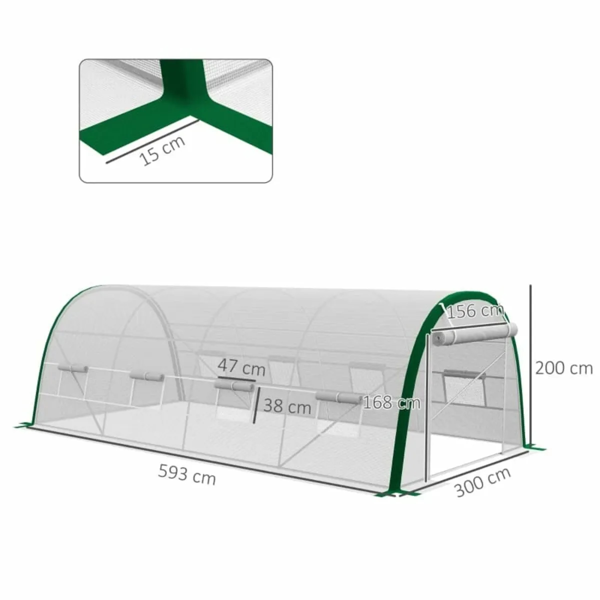 Garden Tunnel Greenhouse 18m² 6L x 3W x 2H m - 8 W - Image 3