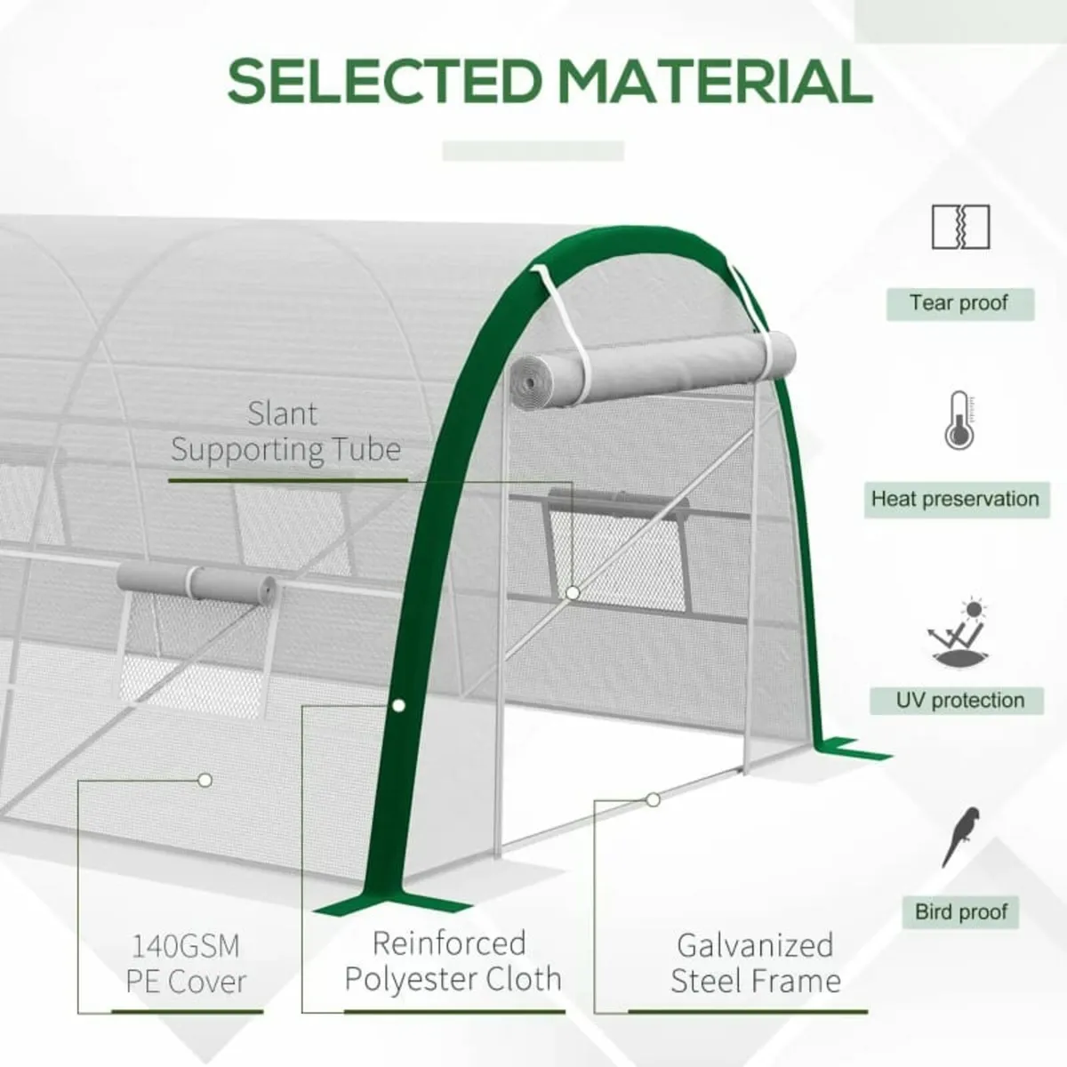 Garden Tunnel Greenhouse 18m² 6L x 3W x 2H m - 8 W - Image 4