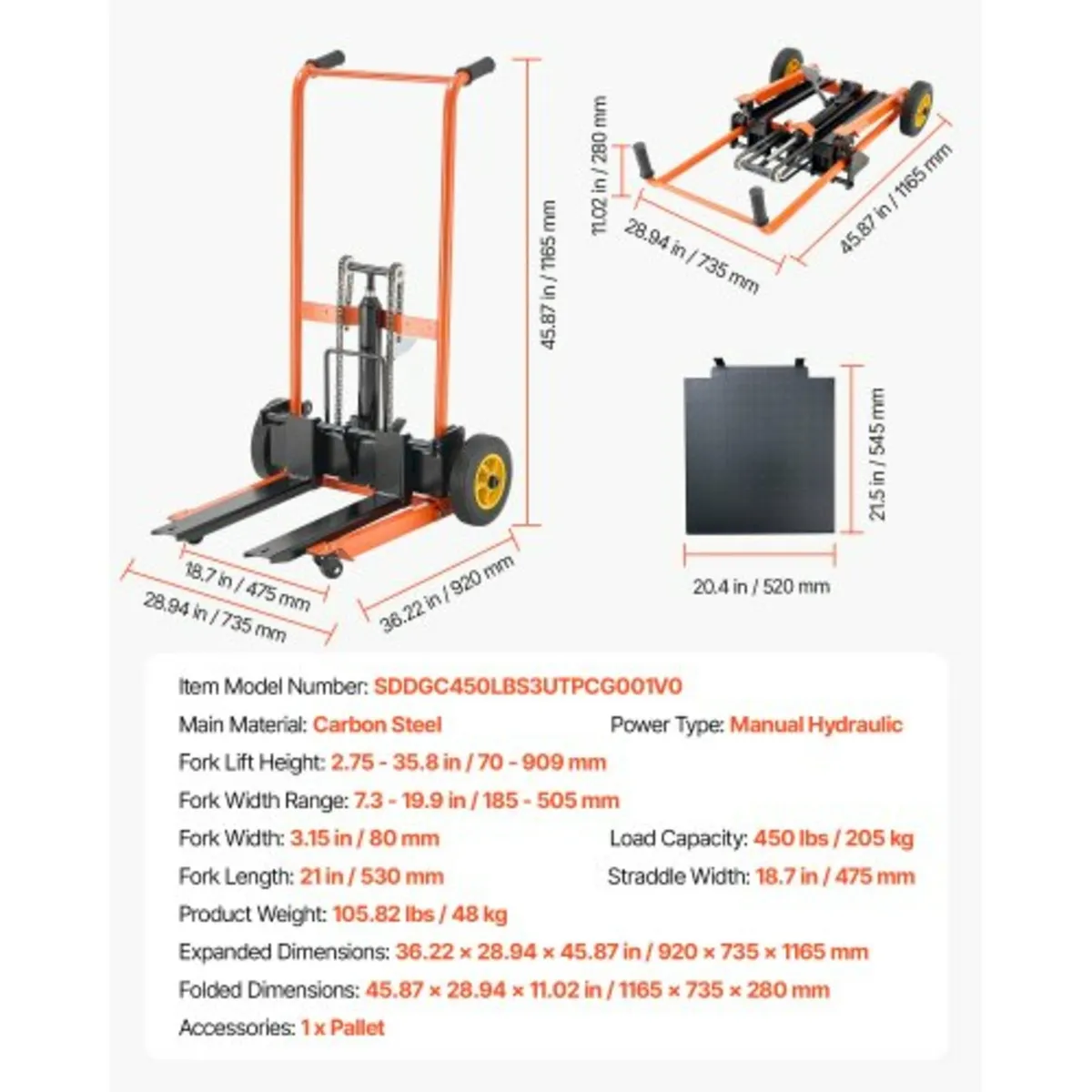 Hydraulic Material Lift Winch Stacker, 205 kg Load - Image 3