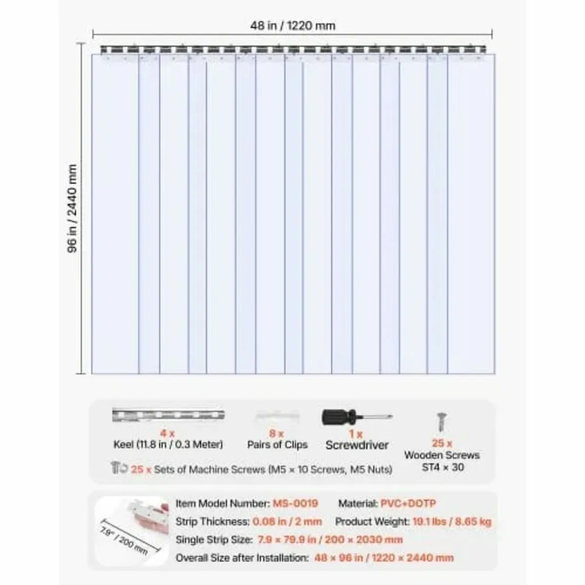 Strip Curtain PVC Door Curtain 121.9 cm x 243.8 cm - Image 3