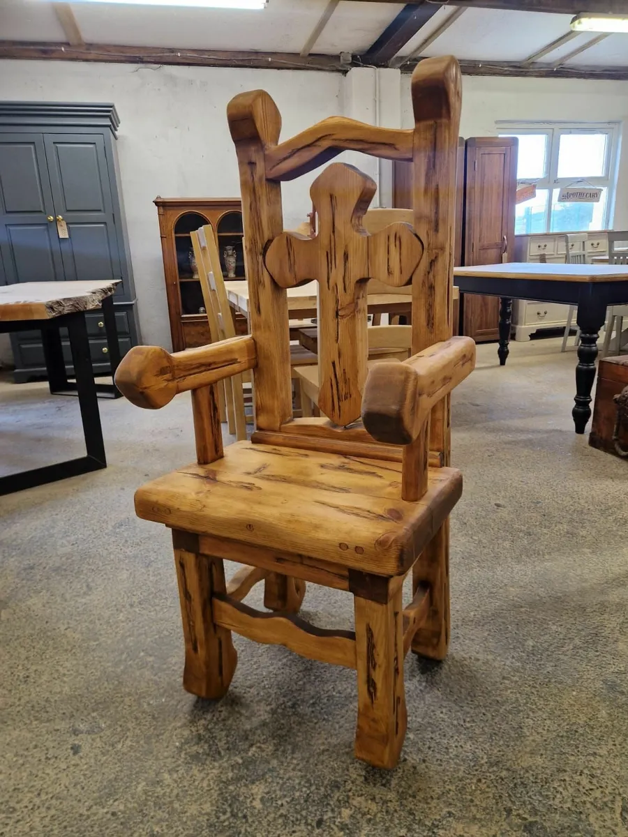 Vintage reclaimed pine gothic style chair - Image 2