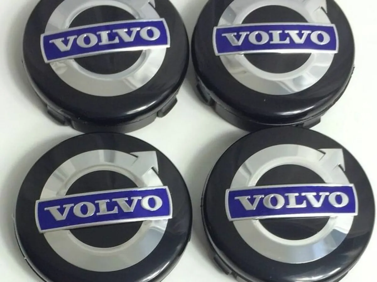 4 x Volvo alloy wheels, centre hub caps, 64 mm, bl