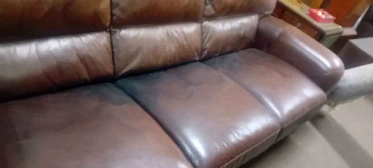 Large Rustic Real Leather Three Seat Sofa - Image 2
