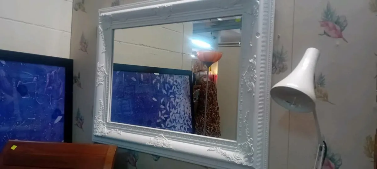 Large Decorative White Painted Mirror - Image 1
