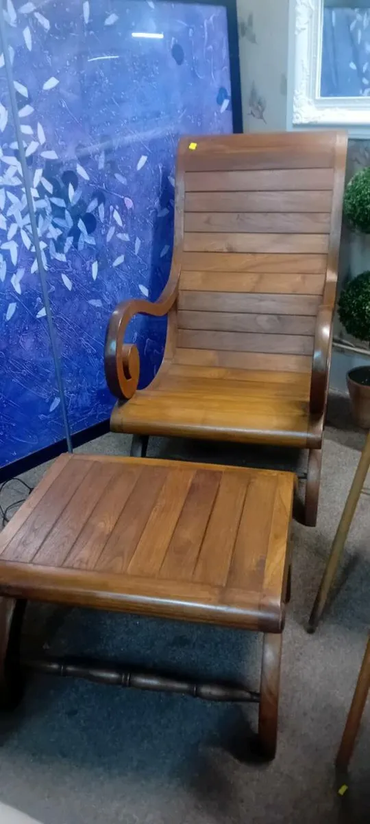 Oversized Hardwood Deck Chair And Stool