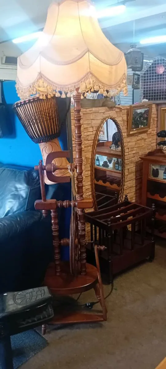 Mahogany Spinning Wheel Standard Lamp - Image 1