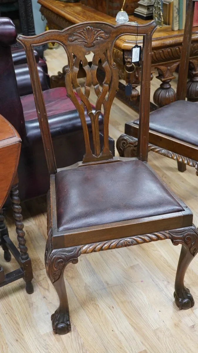 Edwardian Chippendale-Style Beech Dining Chairs - Image 4