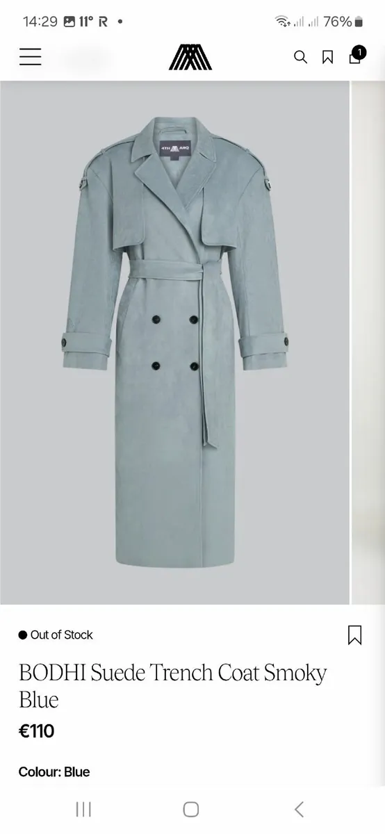 New 4th Arq Suede Trench Coat Smoky Blue - Image 1