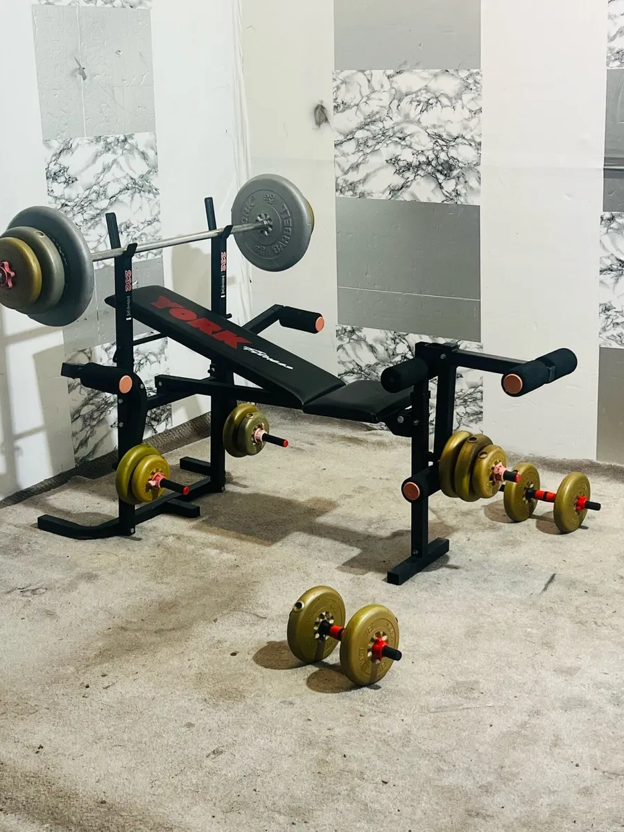 York weight bench 60KG weights barbell dumbbells - Image 3