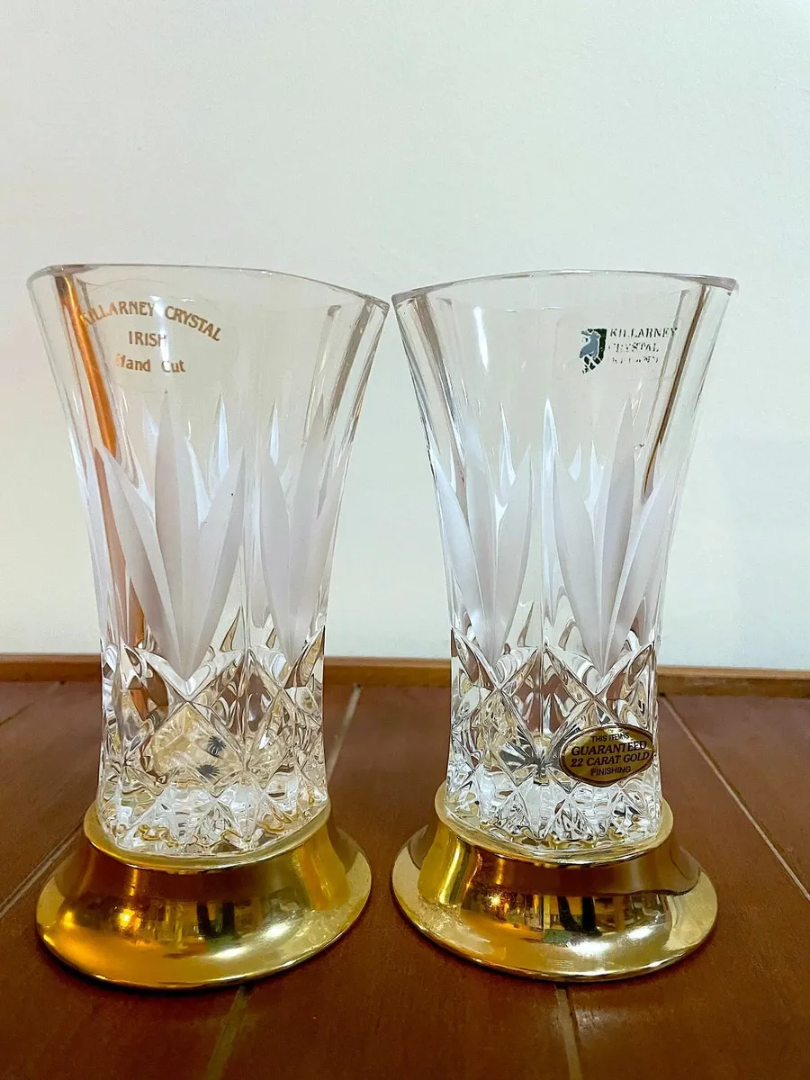 2 Vintage Irish Killarney Hand Cut Crystal vases - Image 1