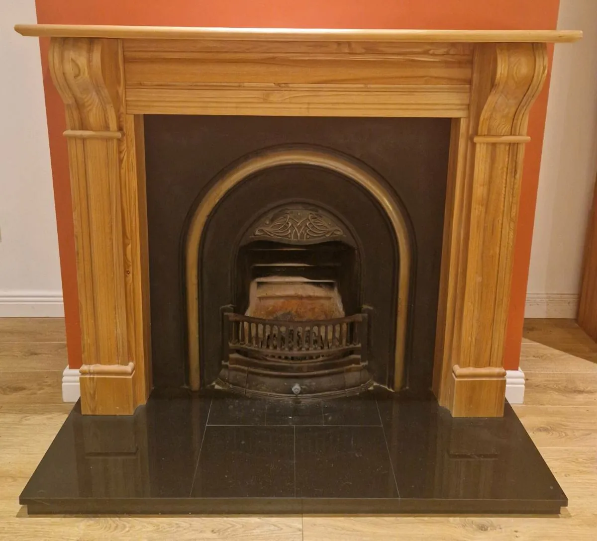 Solid wood fireplace surround and insert