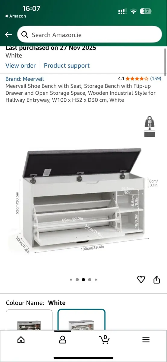 White Shoe Bench (BRAND NEW UNOPENED FROM AMAZON) - Image 3