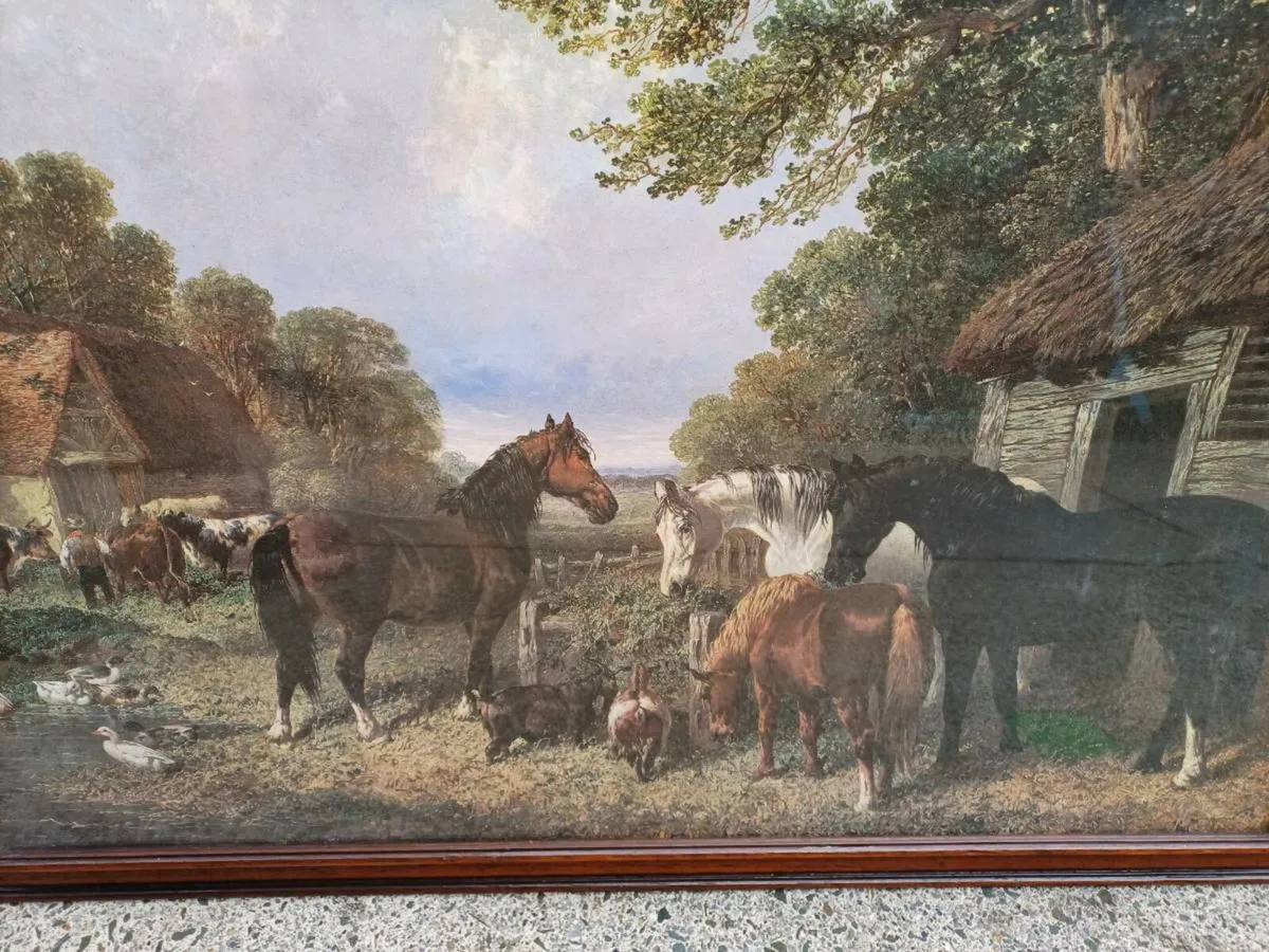 Vintage Farmyard Horses Picture - Image 1