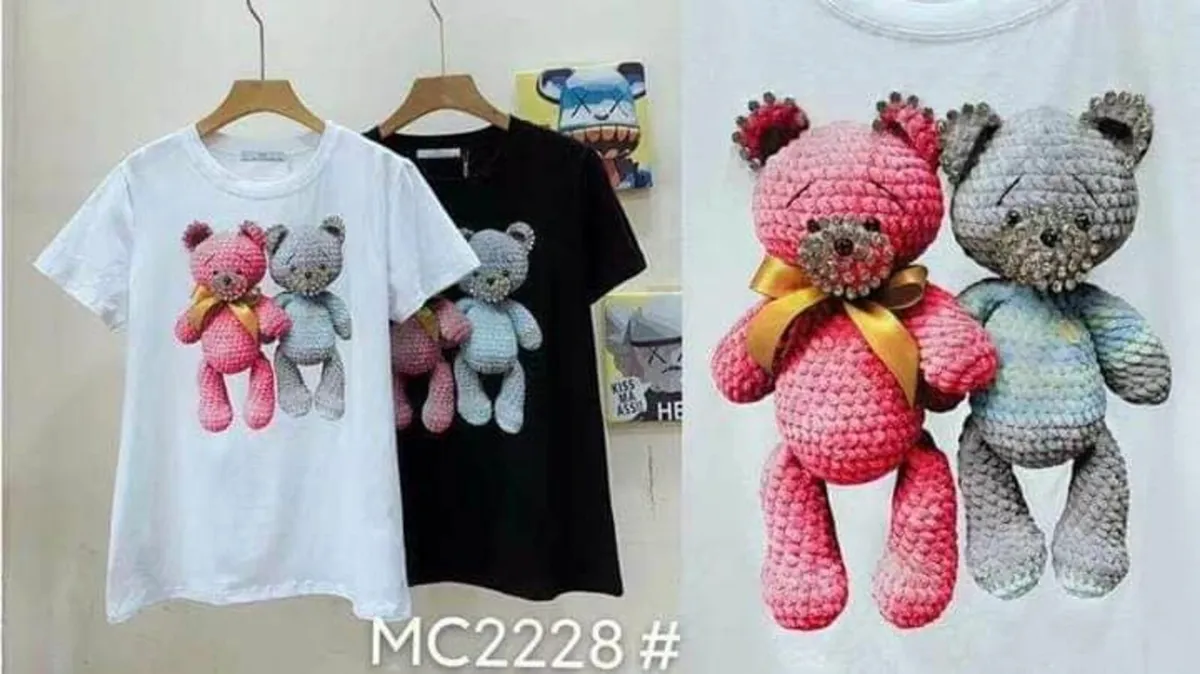 Black and White Stylish T-Shirt with Teddys. - Image 1