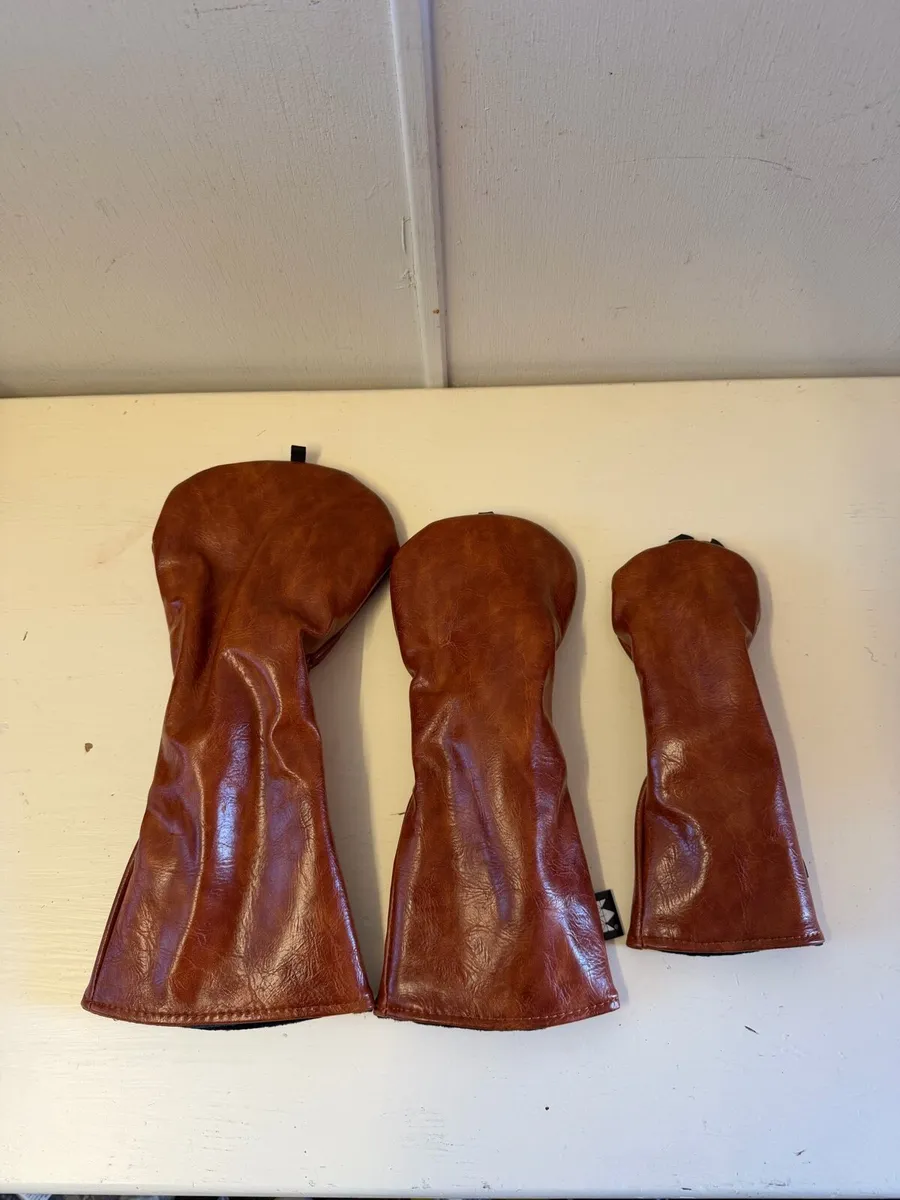 Brown Smooth Leather Golf Head Cover Set - Image 1