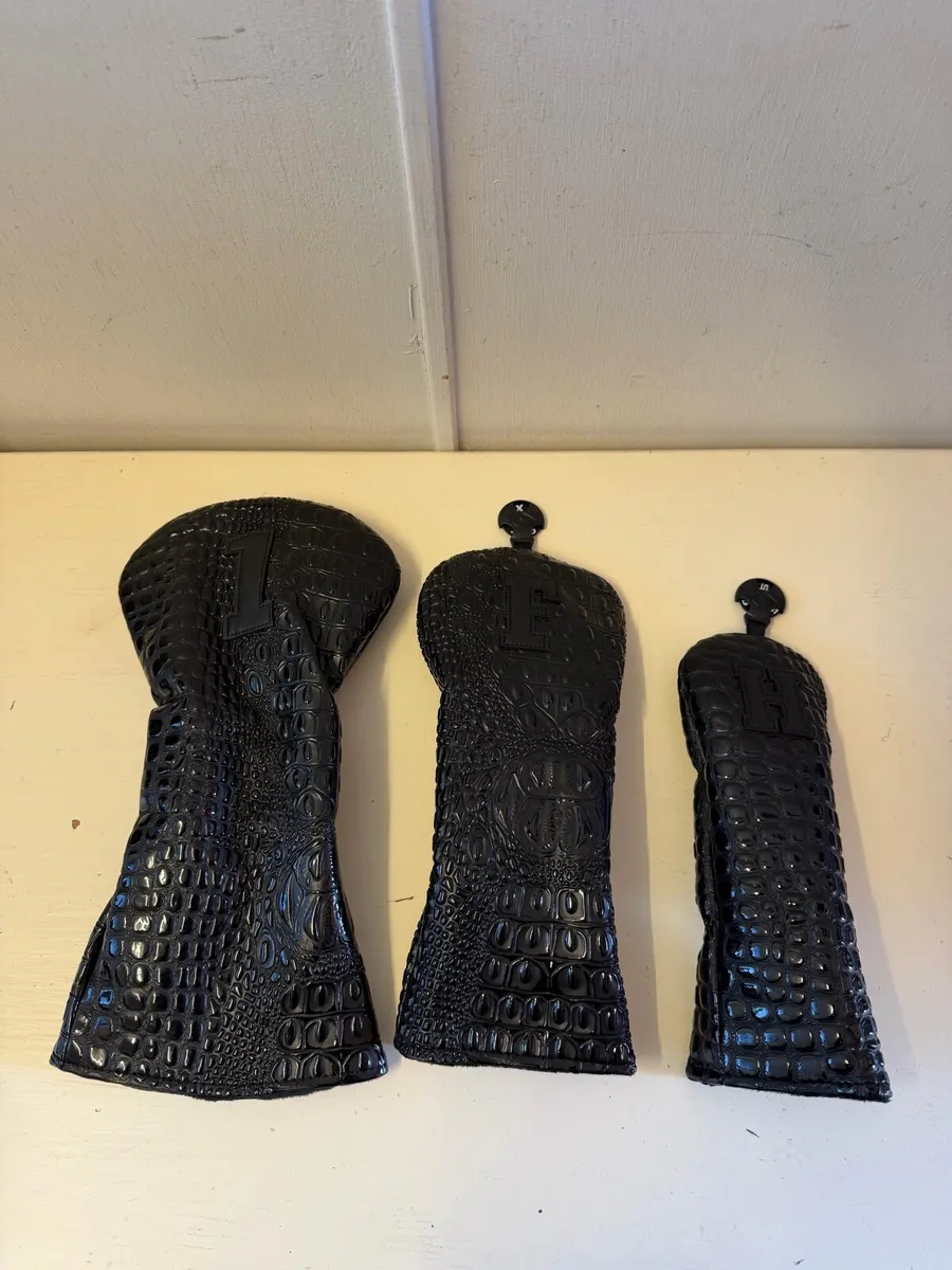 Black Crocodile Skin Golf Head Cover Set - Image 1