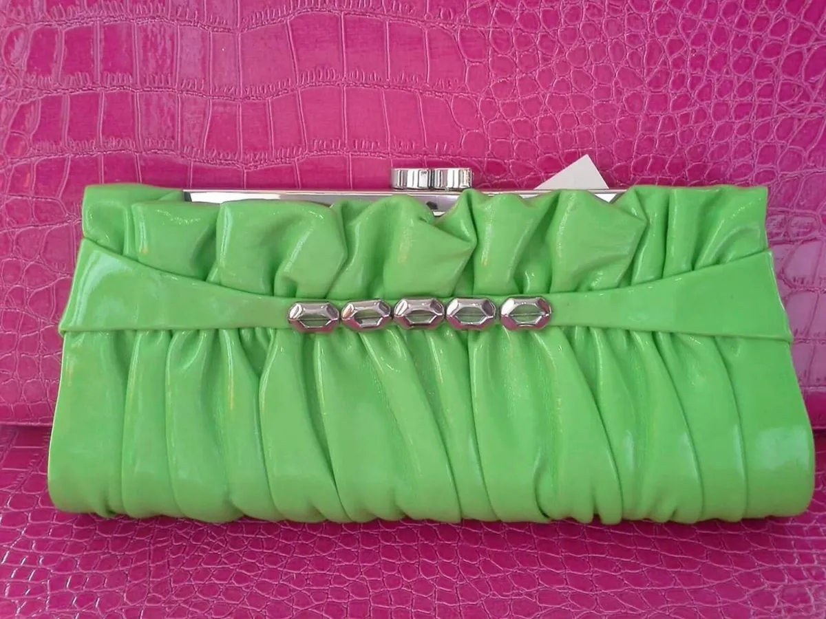 new glossy clutch green purple brown white - Image 1