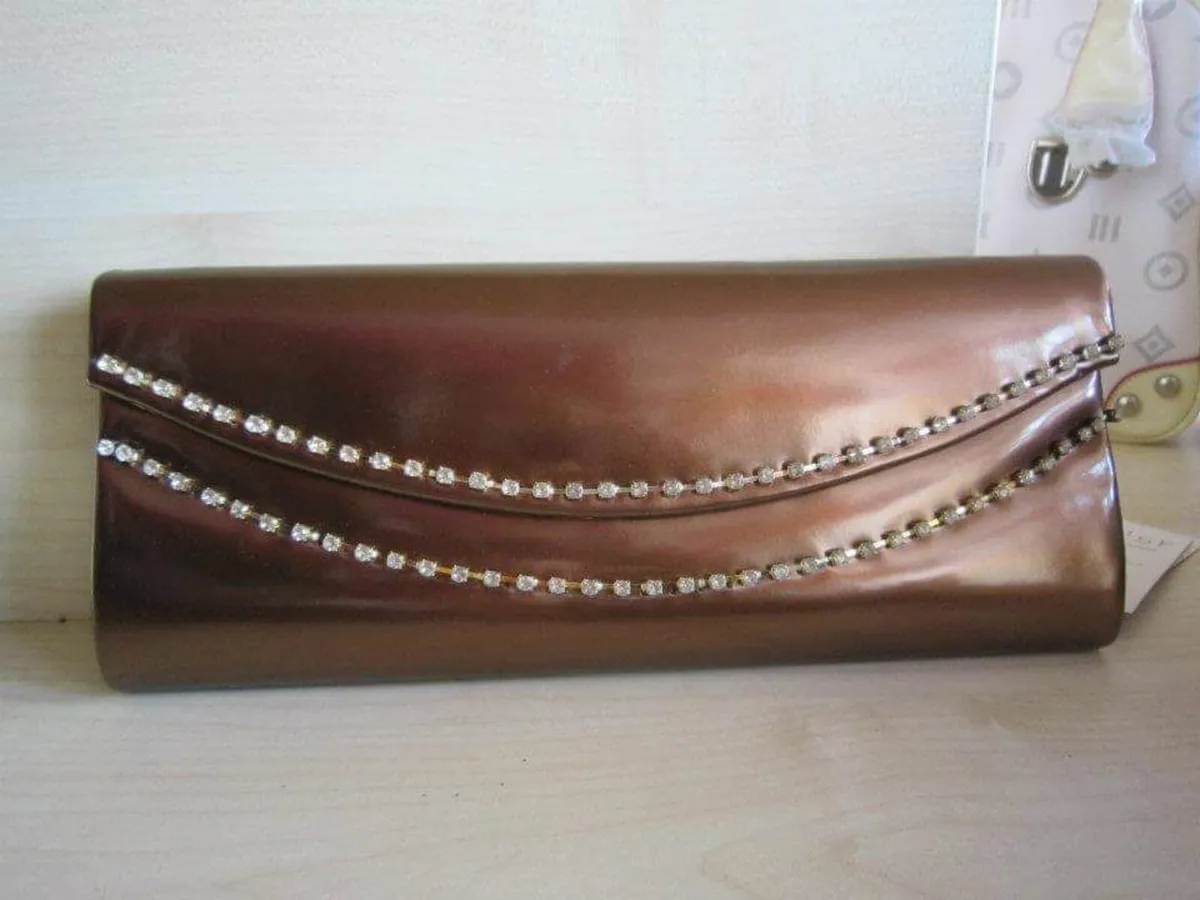 new glossy clutch green purple brown white - Image 2