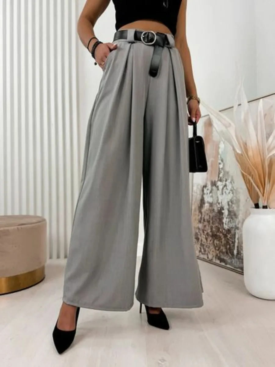 Gray wide leg trousers - Image 2