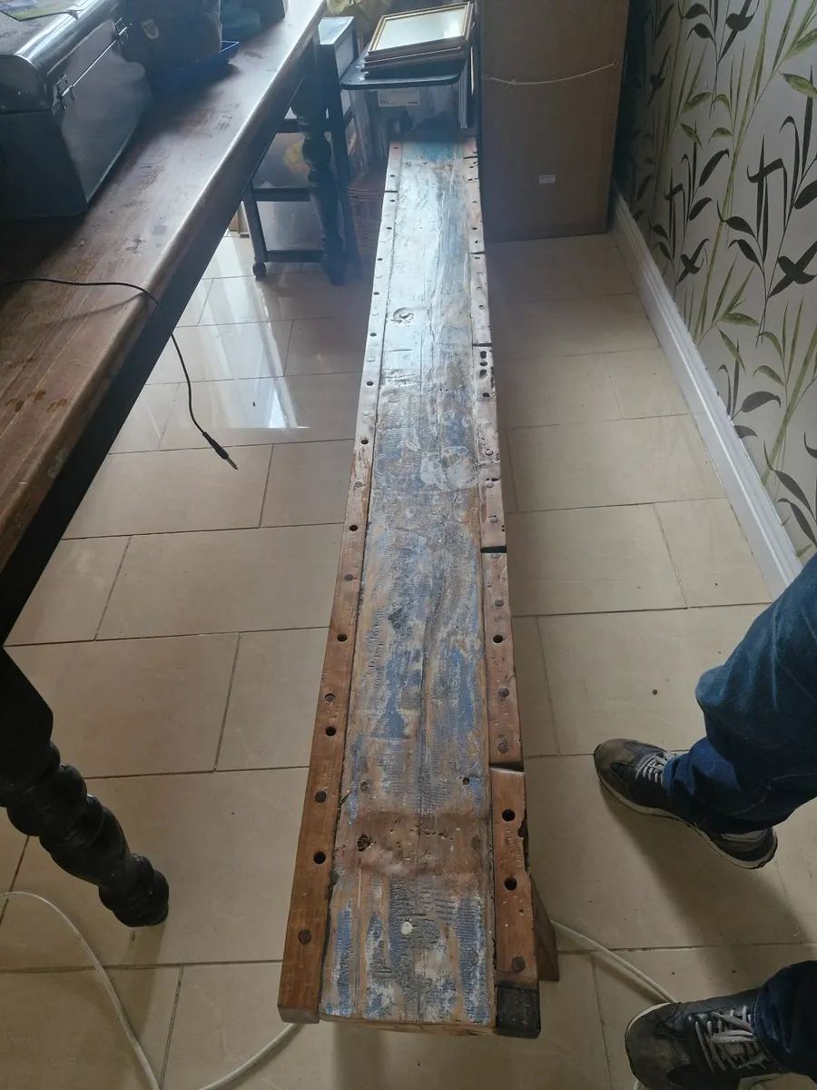 Very solid  white oak painted bench. - Image 1