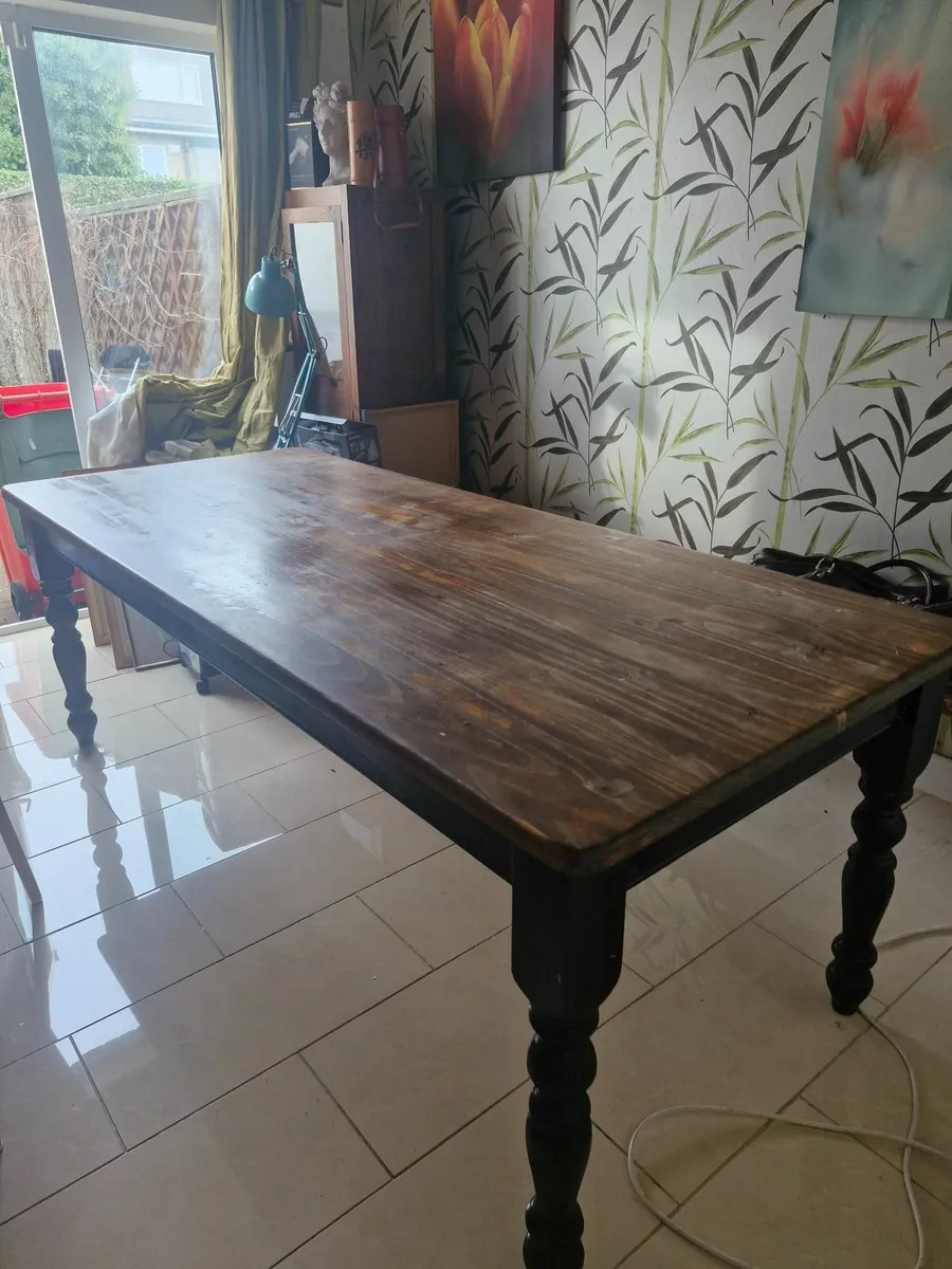 Danish oil painted large pine wood table. - Image 1