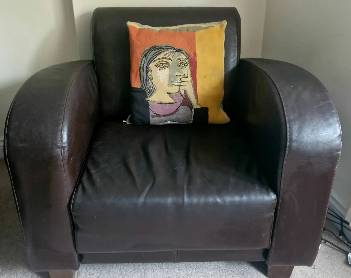 Meadows and Byrne dark brown leather armchair - Image 1