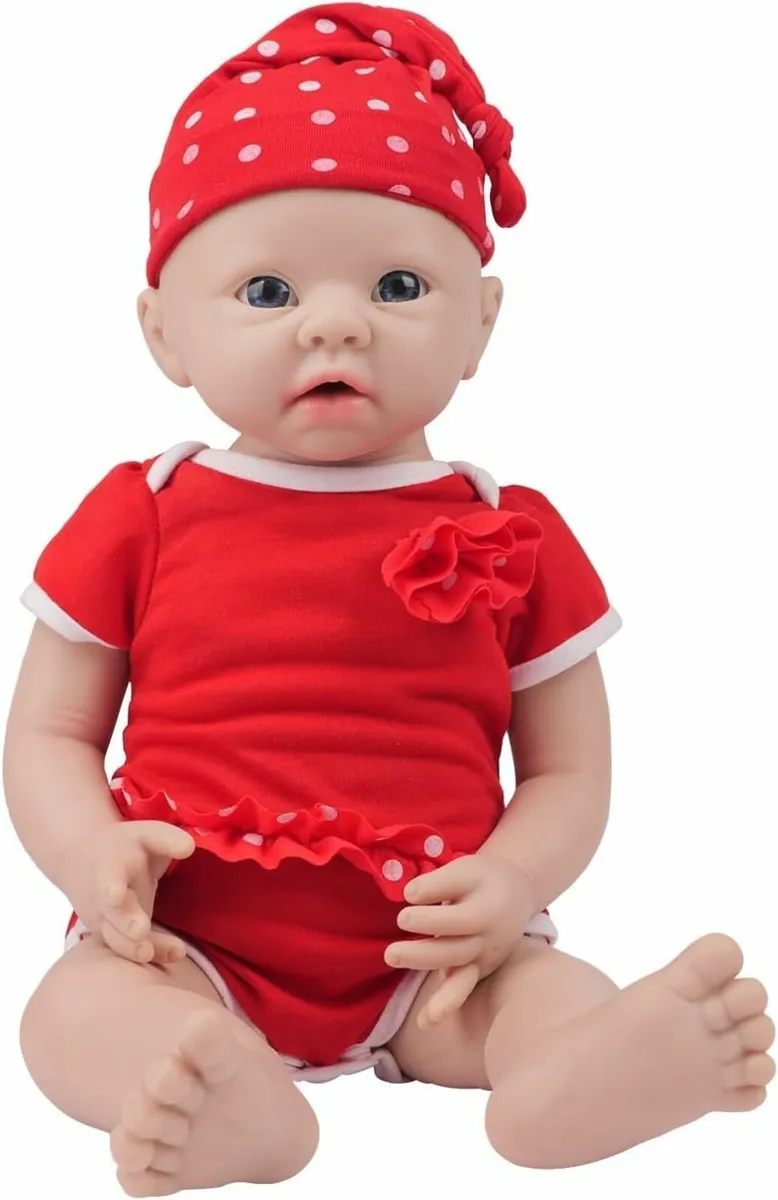 Full body silicone reborn baby doll in red outfit - Image 4