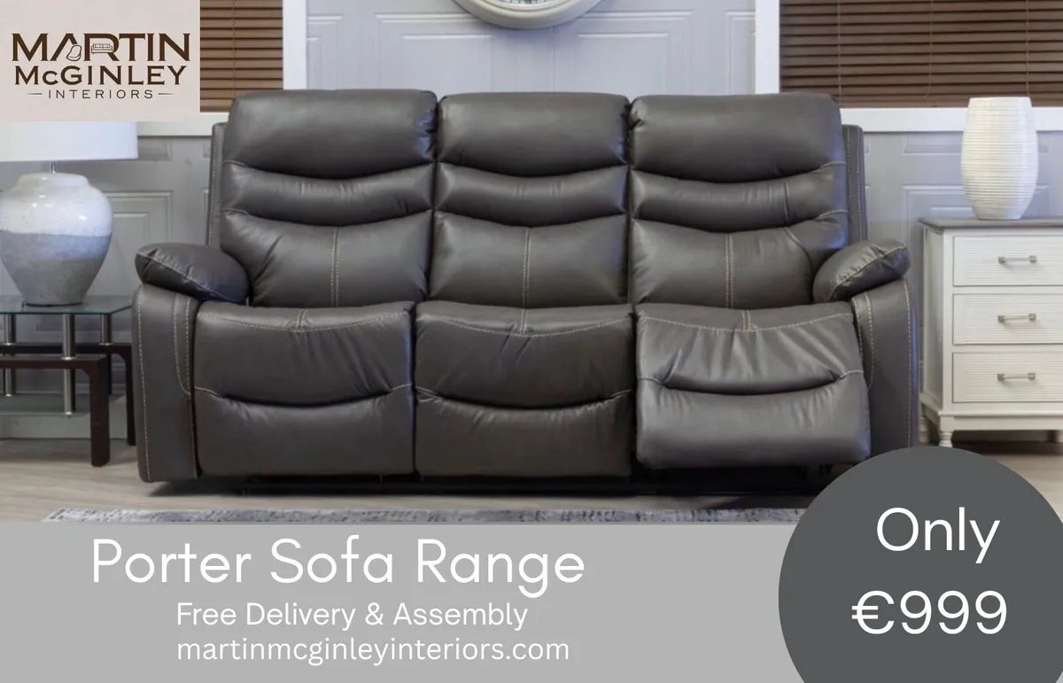 New 3+1+1 Full Grey Leather Sofa Sets Porter Range - Image 1