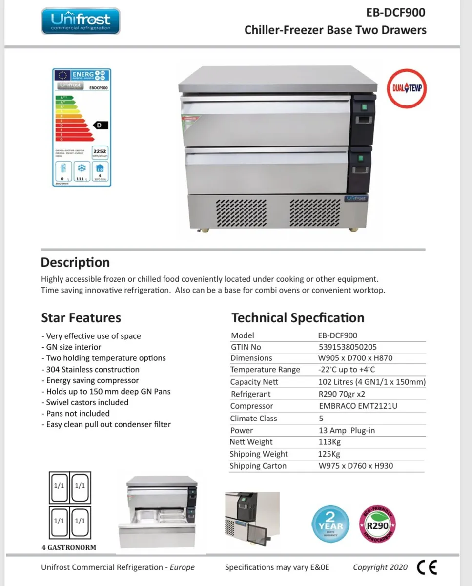Unifrost Chiller-Freezer Chef Base Two Drawers - Image 2