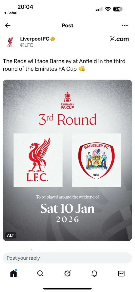 Liverpool vs Barnsley FA Cup 3rd Round