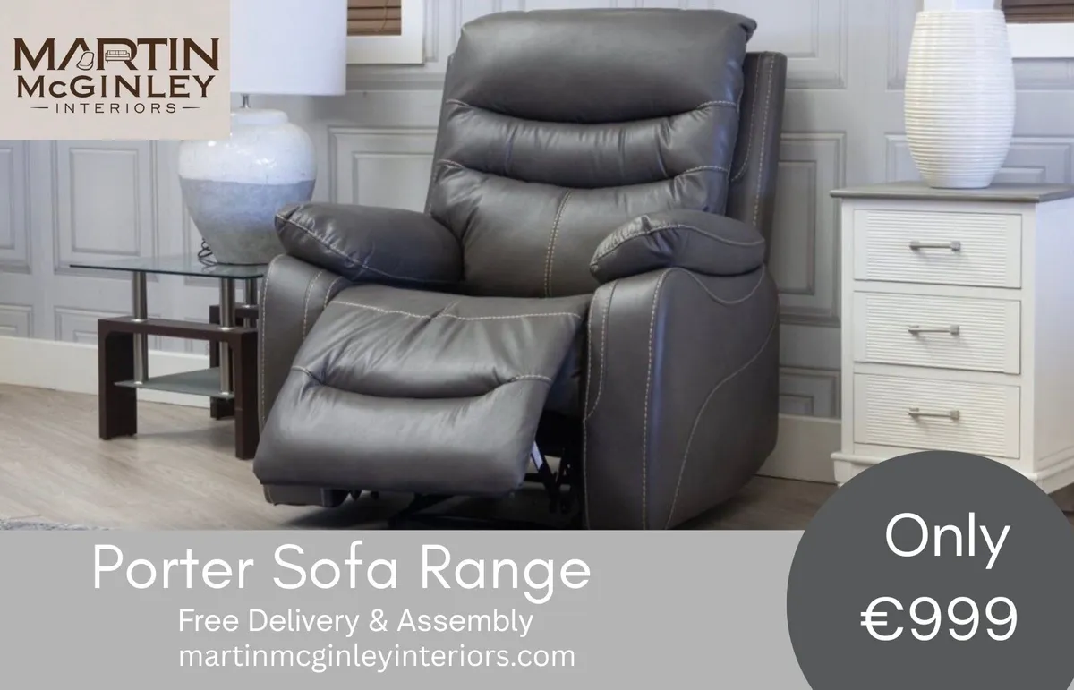 Full Sofa Sets 3+2 & 3+1+1 Grey Leather Porter Set - Image 1