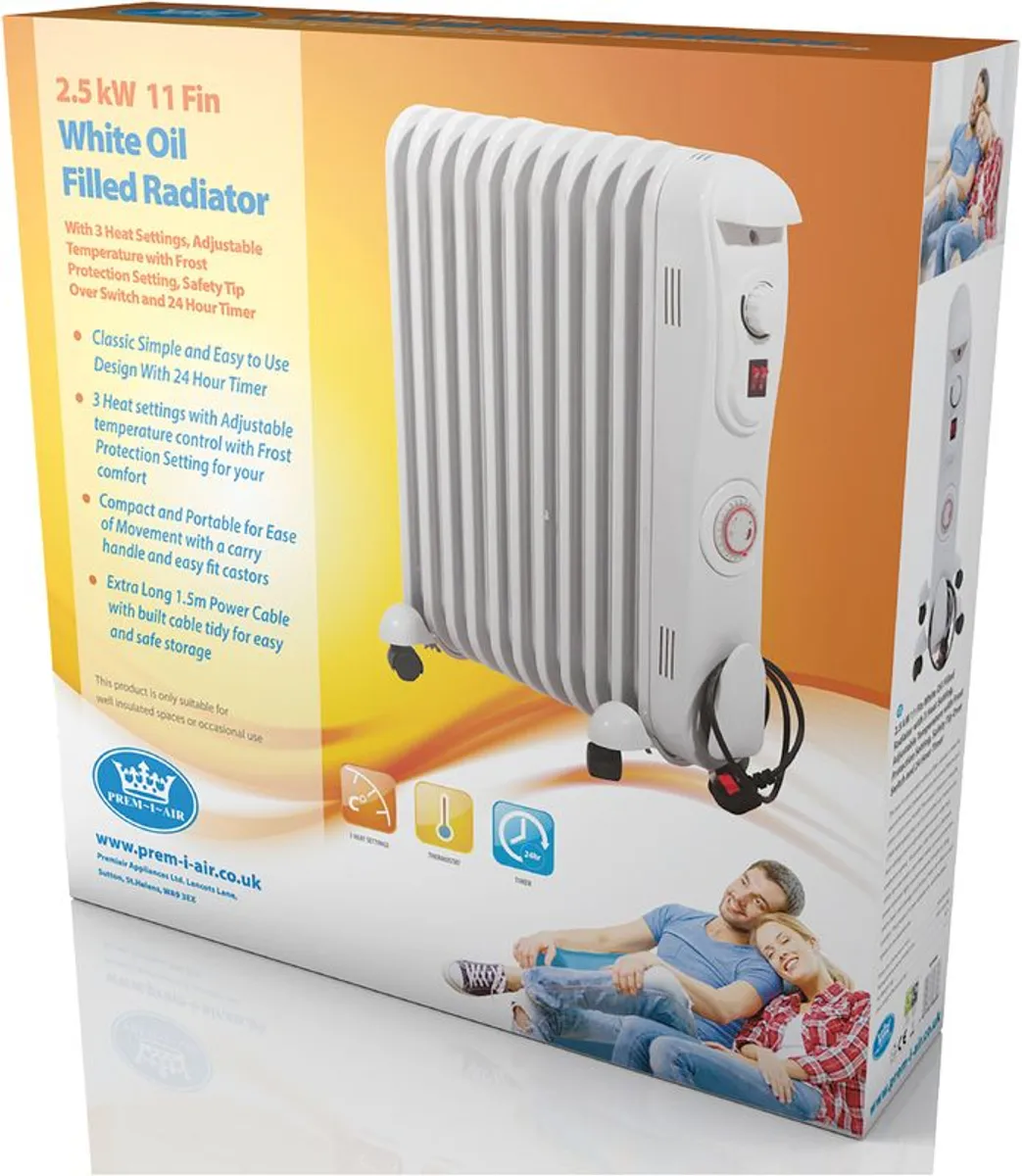 2.5 kW Heater Oil Filled Radiator with 24 Hour Timer - Image 3