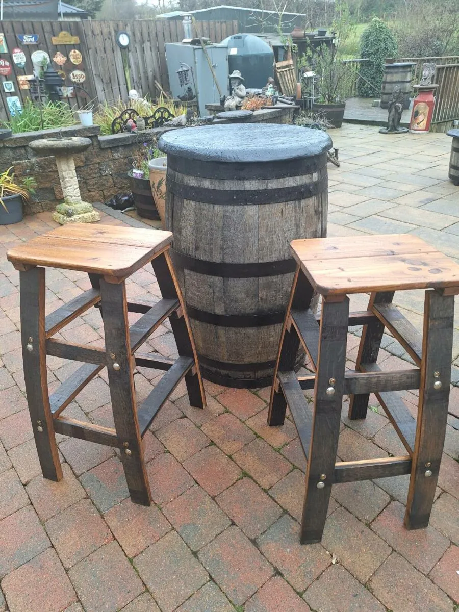 Oak barrel with stools for garden patio bar mancav - Image 2