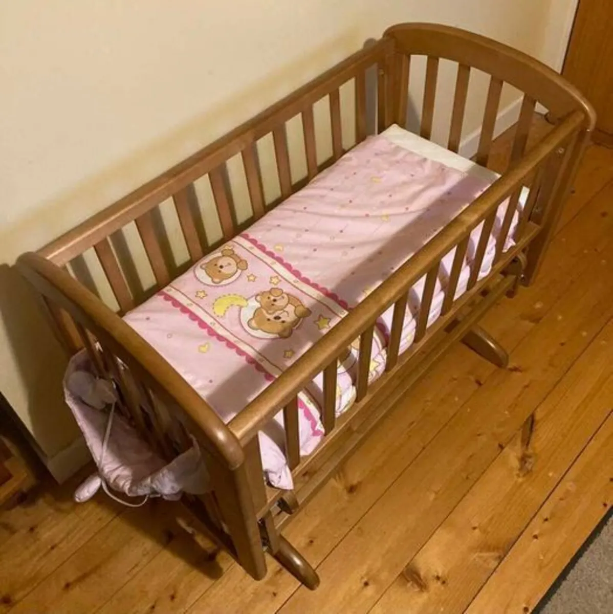 Solid Wood Baby Co-Sleeper Crib with Mattress - Image 2
