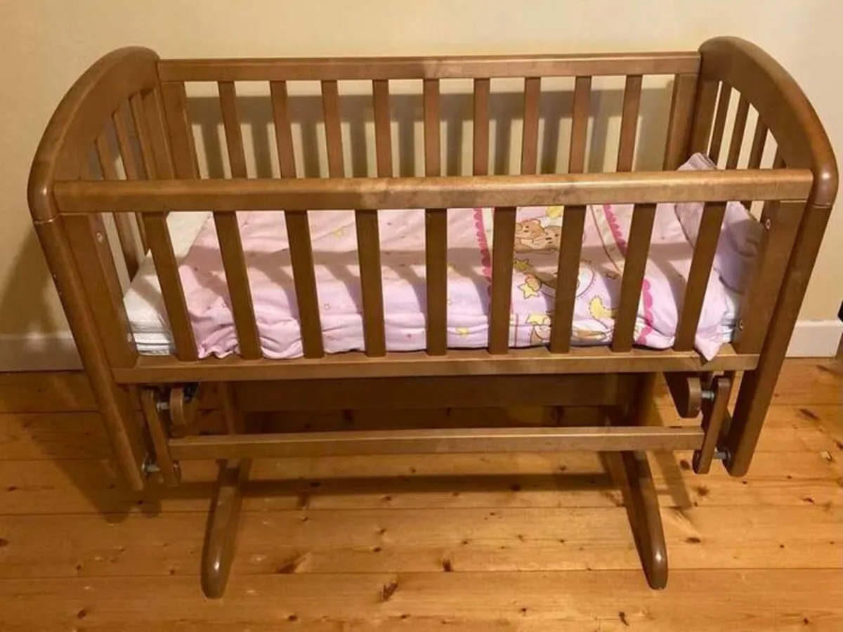 Solid Wood Baby Co-Sleeper Crib with Mattress - Image 1