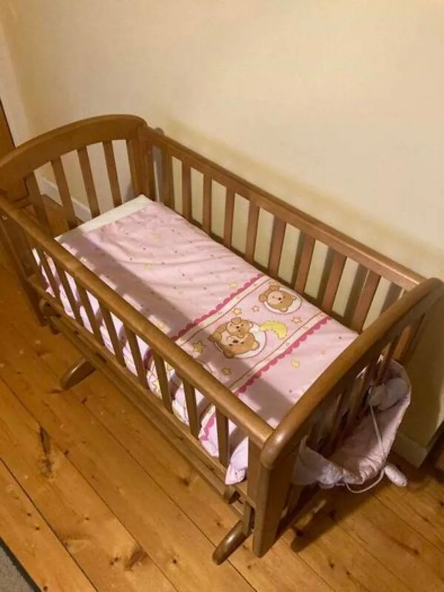 Solid Wood Baby Co-Sleeper Crib with Mattress - Image 3