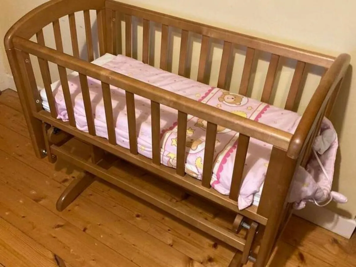 Solid Wood Baby Co-Sleeper Crib with Mattress - Image 4