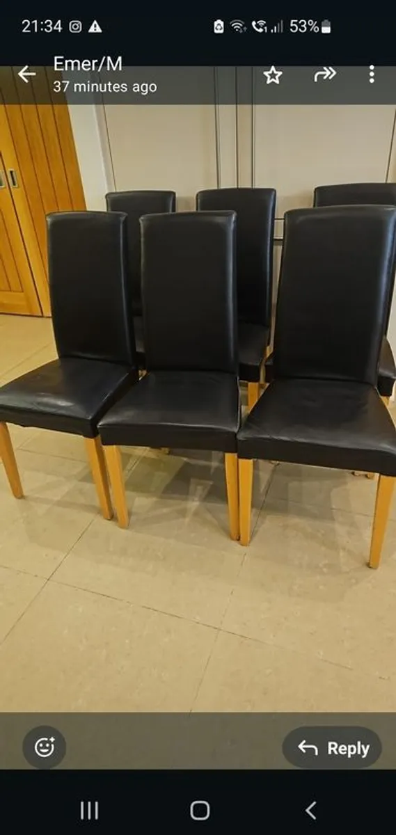 6 x Real Leather High back dining chairs in black