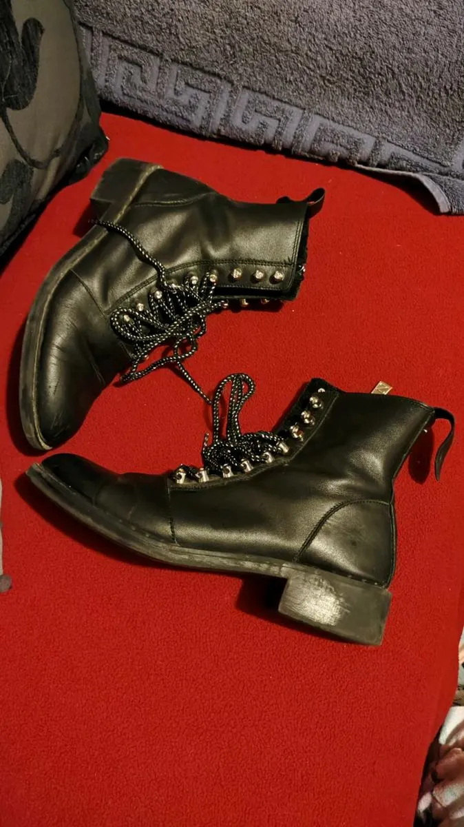 🖤 Zara Trafaluc Black Leather Combat Boots – Size - Image 1