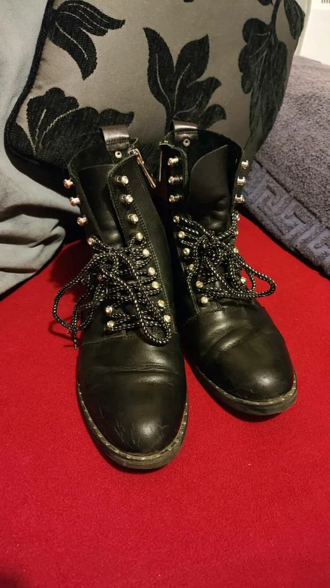 🖤 Zara Trafaluc Black Leather Combat Boots – Size - Image 3