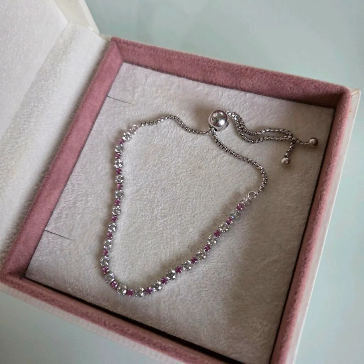 Pandora tennis bracelet pink&clear stone ajustable - Image 1