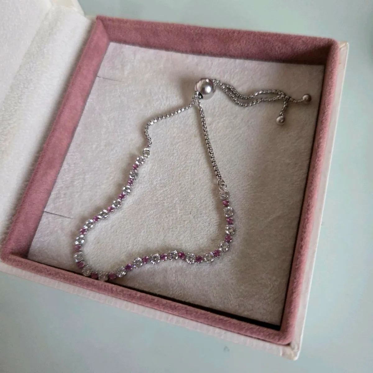 Pandora tennis bracelet pink&clear stone ajustable - Image 2